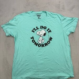 Peanuts Snoopy T Shirt Mens 2XL Mint Green I'll Do It Tomorrow Graphic Tee Humor